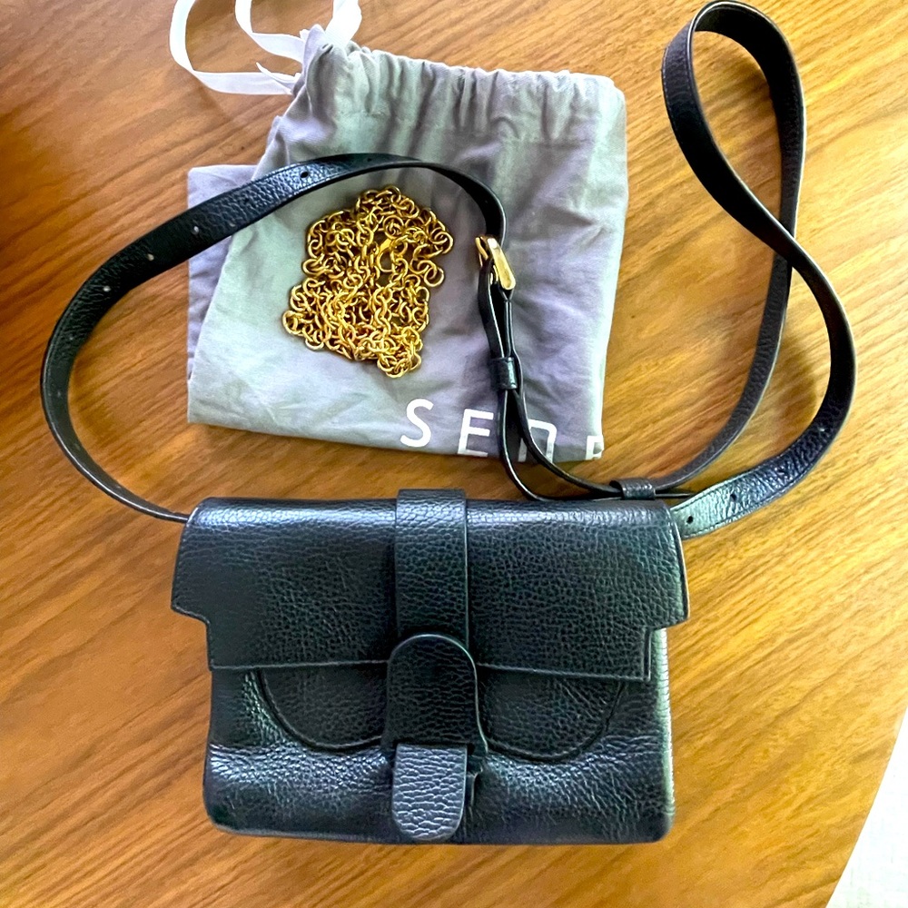 Senreve Aria Belt Bag (orig. $485) - Black Leather & Gold (Dolce in Charcoal)